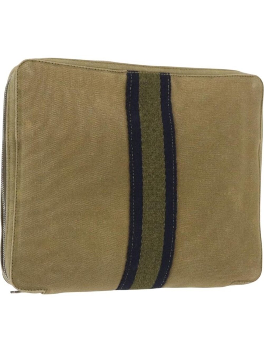 HERMES Fourre Tout Travel Case Canvas Khaki